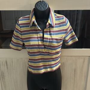 Zara Striped Polo Style Deep-V Top